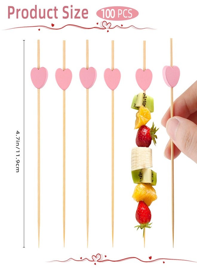 Motroce 100 PCS Pink Heart Cocktail Picks, 4.7 Inch Fancy Toothpicks for Appetizers, Bamboo Cocktail Skewers Sticks for Wedding Birthday Valentines Day Decoration Party Supplies - Image 2
