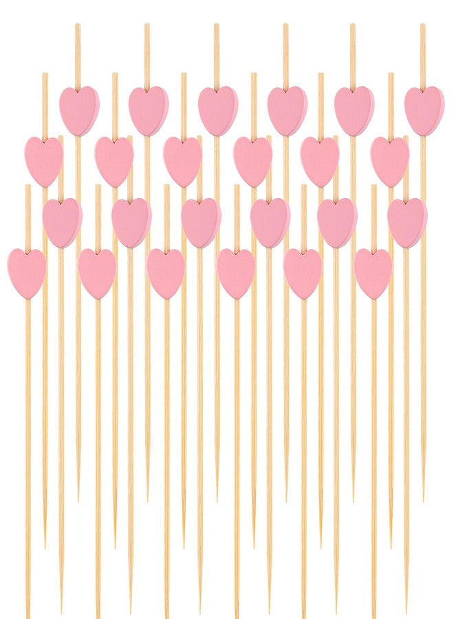 Motroce 100 PCS Pink Heart Cocktail Picks, 4.7 Inch Fancy Toothpicks for Appetizers, Bamboo Cocktail Skewers Sticks for Wedding Birthday Valentines Day Decoration Party Supplies - Image 1