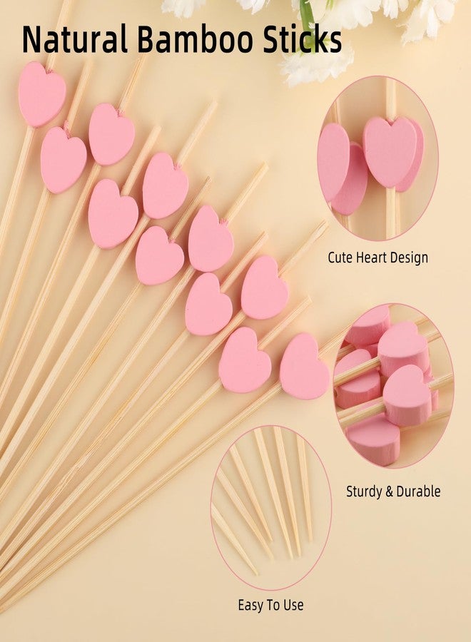 Motroce 100 PCS Pink Heart Cocktail Picks, 4.7 Inch Fancy Toothpicks for Appetizers, Bamboo Cocktail Skewers Sticks for Wedding Birthday Valentines Day Decoration Party Supplies - Image 3