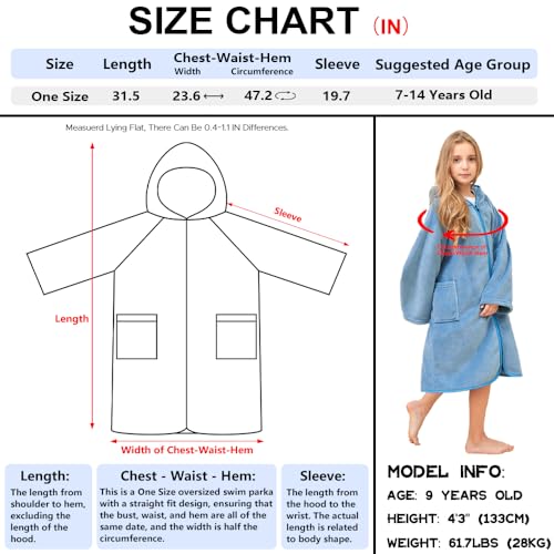 Hiturbo Kids Bath Towel Hoodie: Soft Plush Zipper Surf Poncho - Warm Fleece Changing Towels Swimming Outerwear (Blue) - Image 2