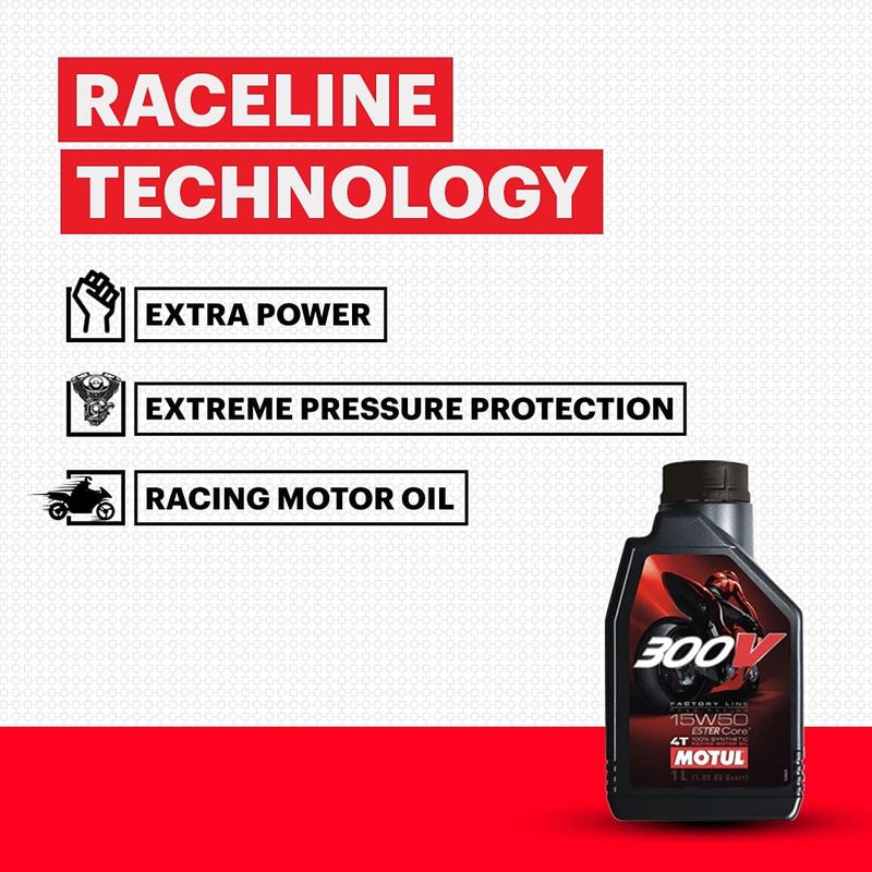 زيت دراجات السباق موتول 300V فاكتوري لاين سباقات الطرق 15W50 1 لتر - Image 3
