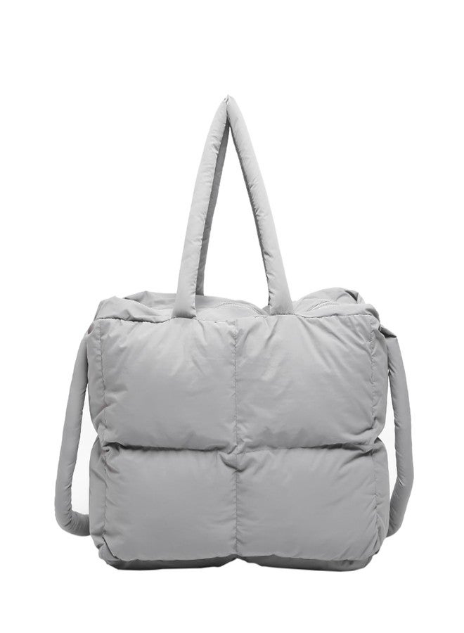 KARRESLY Puffer Shoulder Bag for Women Quilted Tote Bag Large Lightweight Padded Hobo Handbag with Zipper Puffy Purse(Grey) - Image 1
