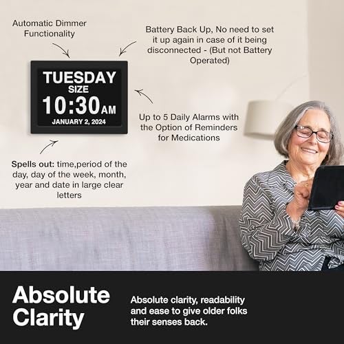 American Lifetime 【New 2025 Dementia Clock Large Digital Clock for Seniors, Alzeimer Clock Large Display with Custom Alarms, Clock with Day & Date for Elderly, Digital Calendar Black, 15 Inch - Image 3