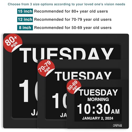 American Lifetime 【New 2025 Dementia Clock Large Digital Clock for Seniors, Alzeimer Clock Large Display with Custom Alarms, Clock with Day & Date for Elderly, Digital Calendar Black, 15 Inch - Image 2
