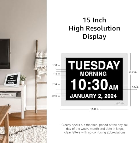 American Lifetime 【New 2025 Dementia Clock Large Digital Clock for Seniors, Alzeimer Clock Large Display with Custom Alarms, Clock with Day & Date for Elderly, Digital Calendar Black, 15 Inch - Image 4