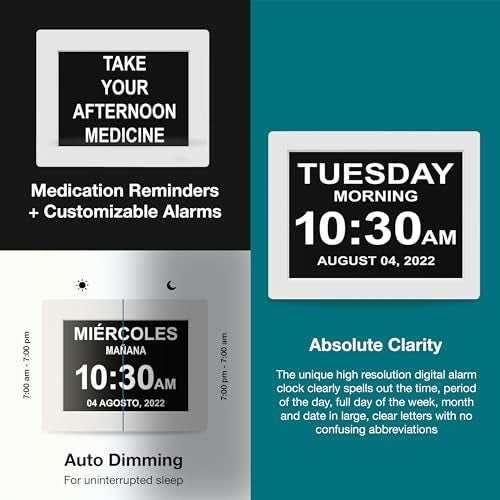 American Lifetime 【New 2025 Dementia Clock Large Digital Clock for Seniors, Alzeimer Clock Large Display with Custom Alarms, Clock with Day & Date for Elderly, Digital Calendar Black, 15 Inch - Image 5