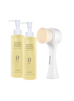 NOONI NOONI Cleansing Oil - Snow Aqua 0 LHA Toning Pore Care Korean Facial Oil Cleanser, 6.76 fl.oz (200 ml)*2EA + Pore Cleansing Tool - Manual Dual Brush Bundle  - Image 2
