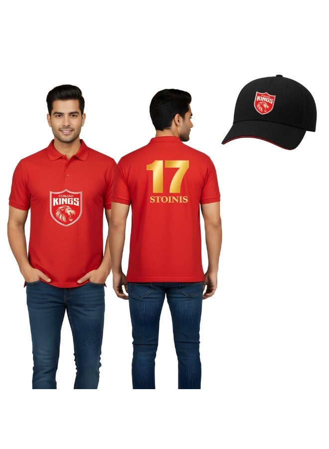 PRINTSHOP4ME Punjab Cricket Men's Dry-Fit Polo Neck T-Shirt|Tshirt With Cap|Soft&Breathable Sportswear For Cricket Lovers|Wear It For Games - Image 1
