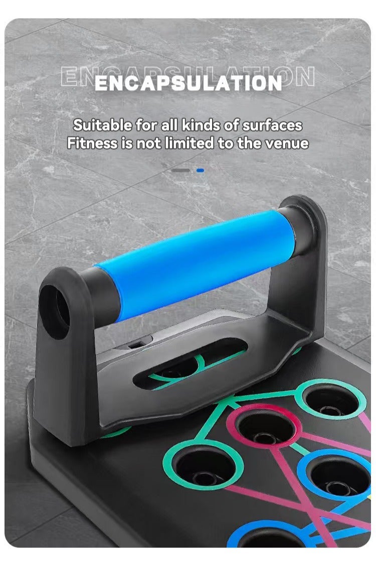 أكسبيه لوحة دفع، معدات لياقة بدنية منزلية محمولة، لوحة دفع لأعلى قابلة للطي، معدات لياقة بدنية منزلية، معدات تدريب عضلات الصدر والبطن مع طي حبل سحب من 30 ثقبا (مقبض مغطى بالمطاط + حبل سحب + حقيبة تخزين) - Image 3