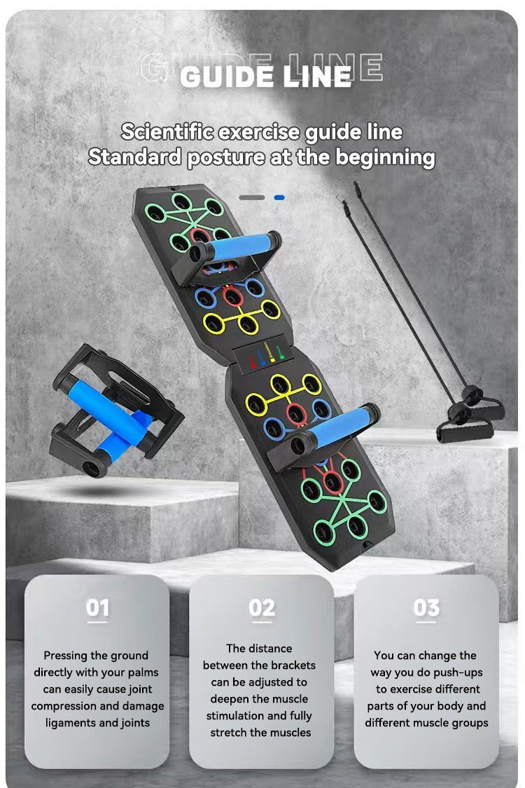 أكسبيه لوحة دفع، معدات لياقة بدنية منزلية محمولة، لوحة دفع لأعلى قابلة للطي، معدات لياقة بدنية منزلية، معدات تدريب عضلات الصدر والبطن مع طي حبل سحب من 30 ثقبا (مقبض مغطى بالمطاط + حبل سحب + حقيبة تخزين) - Image 2
