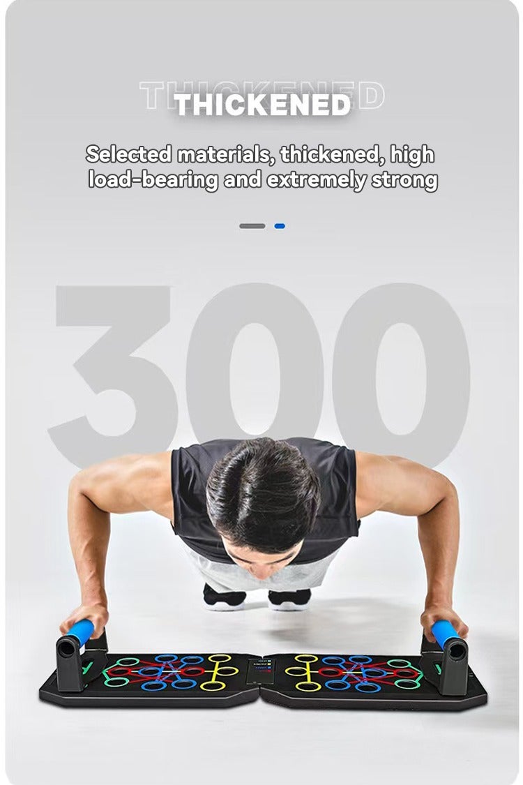 أكسبيه لوحة دفع، معدات لياقة بدنية منزلية محمولة، لوحة دفع لأعلى قابلة للطي، معدات لياقة بدنية منزلية، معدات تدريب عضلات الصدر والبطن مع طي حبل سحب من 30 ثقبا (مقبض مغطى بالمطاط + حبل سحب + حقيبة تخزين) - Image 5