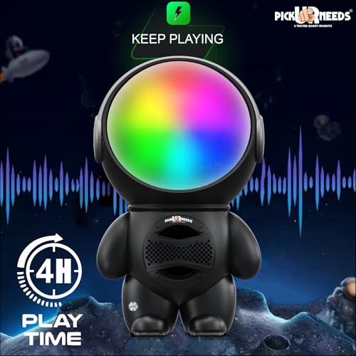 Pick Ur Needs Astronaut Portable Wireless Mini DJ Bluetooth Speaker with Dynamic Thunder Sound, 6.8W HiFi Bass, LED Lights, 1200mAh Battery, USB/TF Card Playback - Image 2