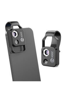 Mobile Phone Microscope 200X Mini Pocket Microscope With Led Light Universal Clip Portable Digital Magnifier Camera Accessory With Cpl Lens Compatible With Iphone Andriod Phones Black