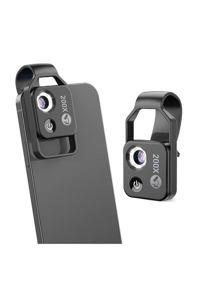 KASTWAVE - Mobile Phone Microscope 200X Mini Pocket Microscope With Led Light Universal Clip Portable Digital Magnifier Camera Accessory With Cpl Lens Compatible With Iphone Andriod Phones Black - Image 1