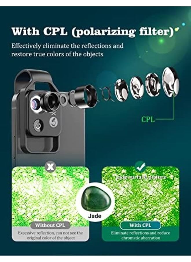 KASTWAVE - Mobile Phone Microscope 200X Mini Pocket Microscope With Led Light Universal Clip Portable Digital Magnifier Camera Accessory With Cpl Lens Compatible With Iphone Andriod Phones Black - Image 1