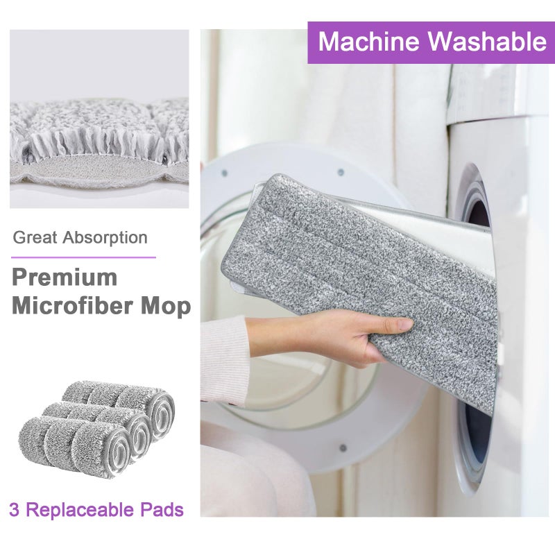 BOSHENG Mop and Bucket with Wringer Set, Hands Free Flat Floor Mop and Bucket, 3 Washable Microfiber Pads Included, Wet and Dry Use, Home Floor Cleaning System for All Floor Types and Windows, Purple - Image 4