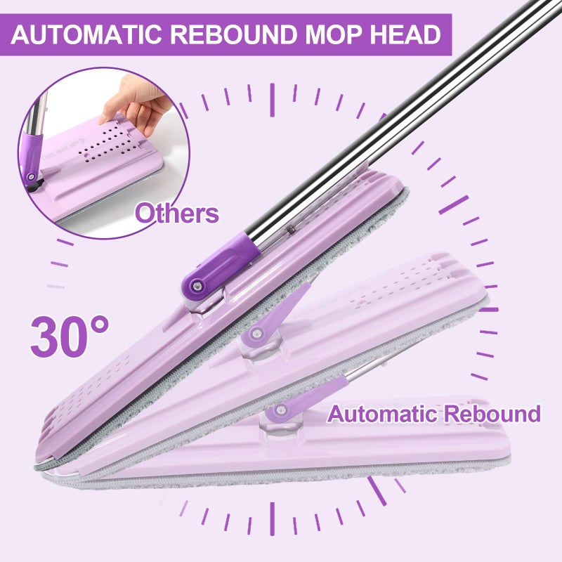 BOSHENG Mop and Bucket with Wringer Set, Hands Free Flat Floor Mop and Bucket, 3 Washable Microfiber Pads Included, Wet and Dry Use, Home Floor Cleaning System for All Floor Types and Windows, Purple - Image 3