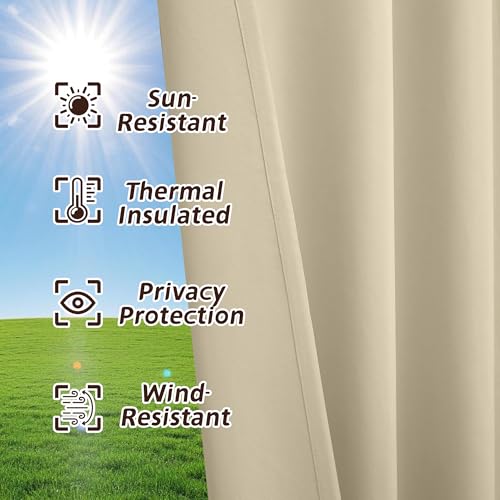 Arfntevss Outdoor Curtains for Patio Waterproof 2 Panels Blackout Curtains 84 inch Long with Zipper Top & Bottom Grommet Sun Blocking Outdoor Privacy Drape for Gazebo Porch Pergola (54x84, Beige) - Image 5