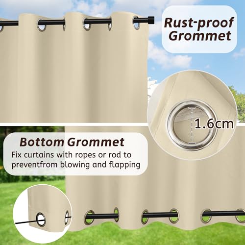 Arfntevss Outdoor Curtains for Patio Waterproof 2 Panels Blackout Curtains 84 inch Long with Zipper Top & Bottom Grommet Sun Blocking Outdoor Privacy Drape for Gazebo Porch Pergola (54x84, Beige) - Image 3