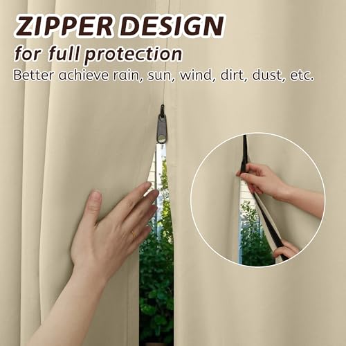 Arfntevss Outdoor Curtains for Patio Waterproof 2 Panels Blackout Curtains 84 inch Long with Zipper Top & Bottom Grommet Sun Blocking Outdoor Privacy Drape for Gazebo Porch Pergola (54x84, Beige) - Image 2