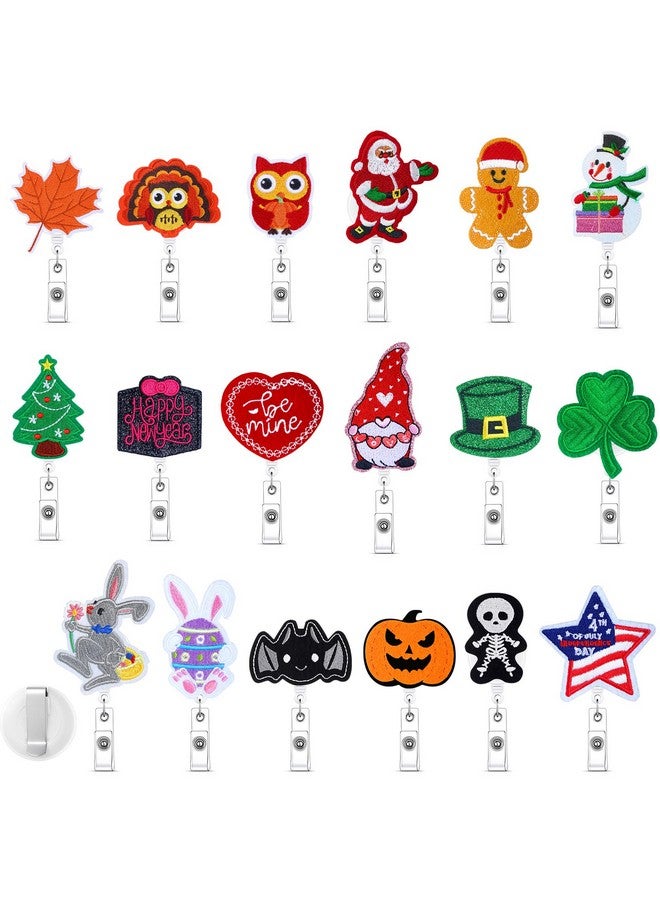 جيجكسين Giegxin 18 قطعة من بكرات شارات العطلات لعيد الشكر والخريف، بكرات شارات موسمية قابلة للسحب، حامل شارات اسم هوية العطلات مع مشبك لهدايا عيد الميلاد والممرضات والأطباء والمعلمين (زاهية) - Image 1