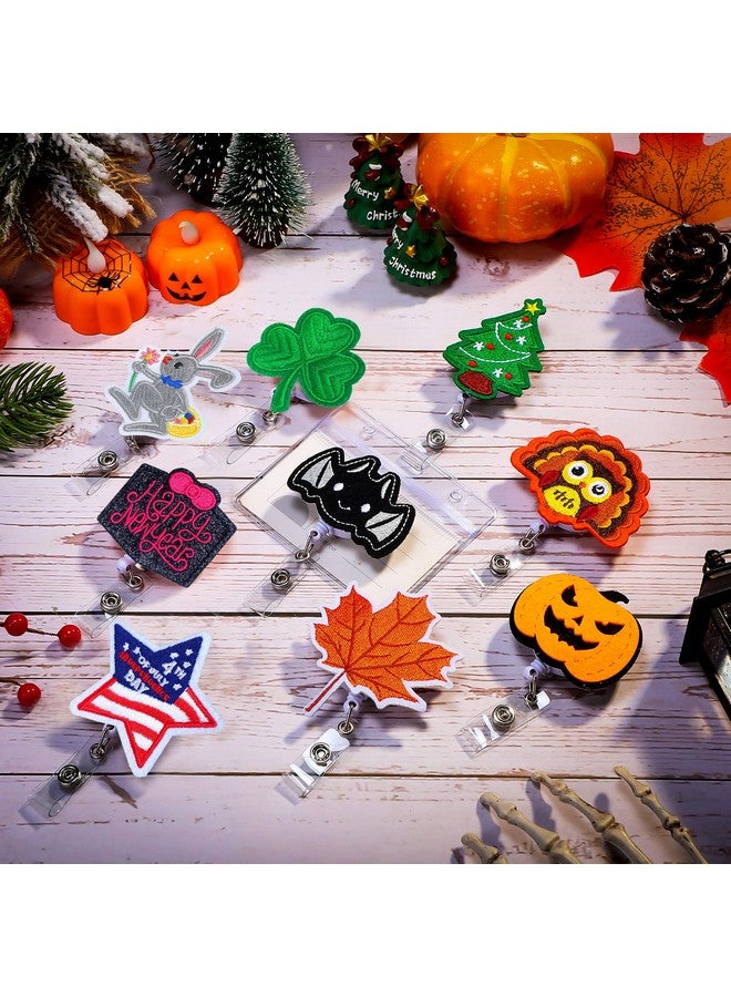 جيجكسين Giegxin 18 قطعة من بكرات شارات العطلات لعيد الشكر والخريف، بكرات شارات موسمية قابلة للسحب، حامل شارات اسم هوية العطلات مع مشبك لهدايا عيد الميلاد والممرضات والأطباء والمعلمين (زاهية) - Image 5