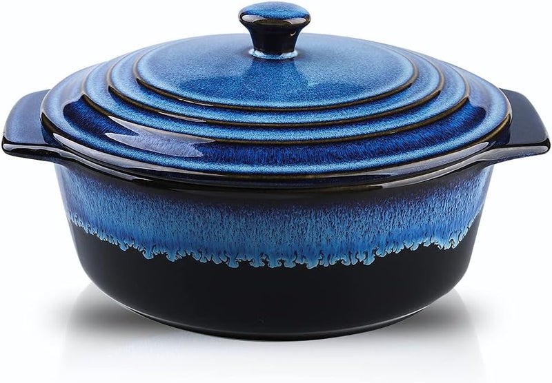 KOOV Ceramic Casserole Dish with Lid  2 Quart 9 Inch Round Baking Dish Oven Safe Reactive Glaze - Image 1