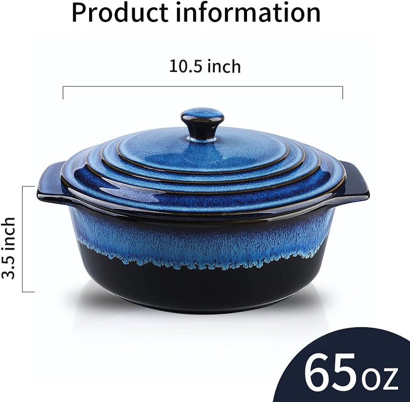 KOOV Ceramic Casserole Dish with Lid  2 Quart 9 Inch Round Baking Dish Oven Safe Reactive Glaze - Image 3