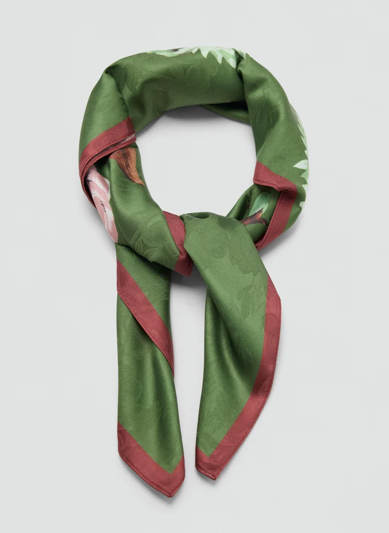 Mango 43-VERDE Satin Floral-Print Scarf for Women | Best Price UAE