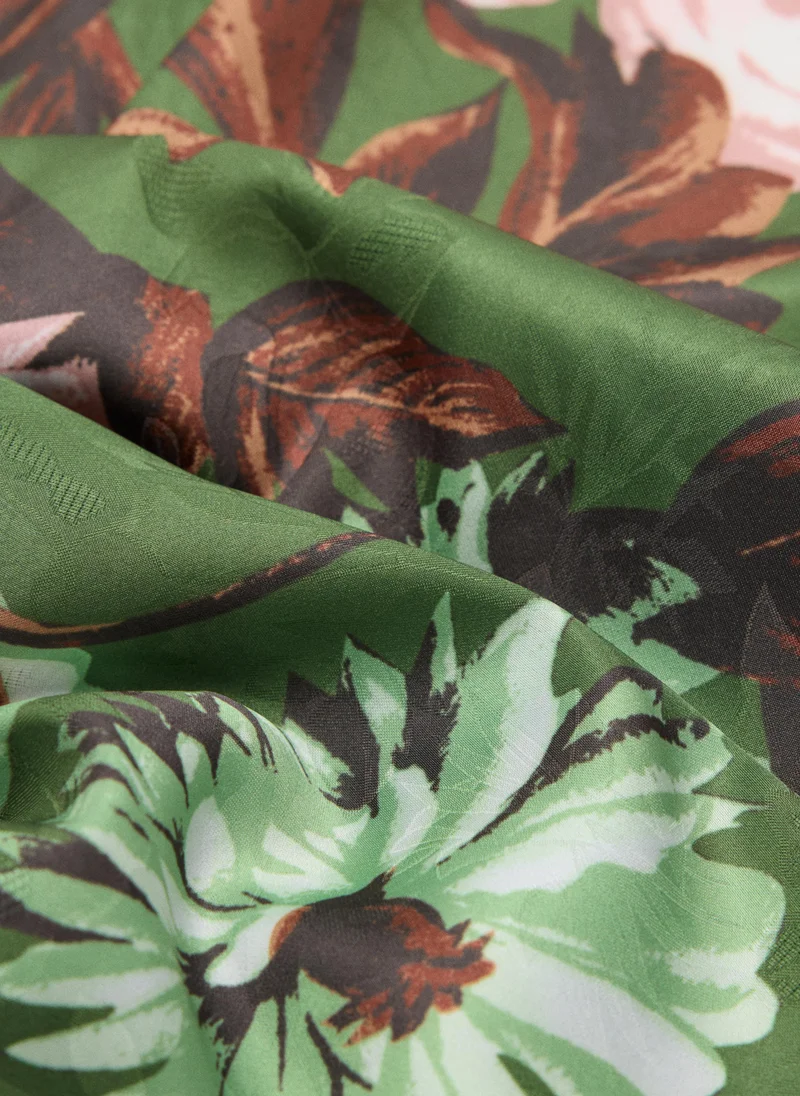 Mango 43-VERDE Satin Floral-Print Scarf for Women | Best Price UAE