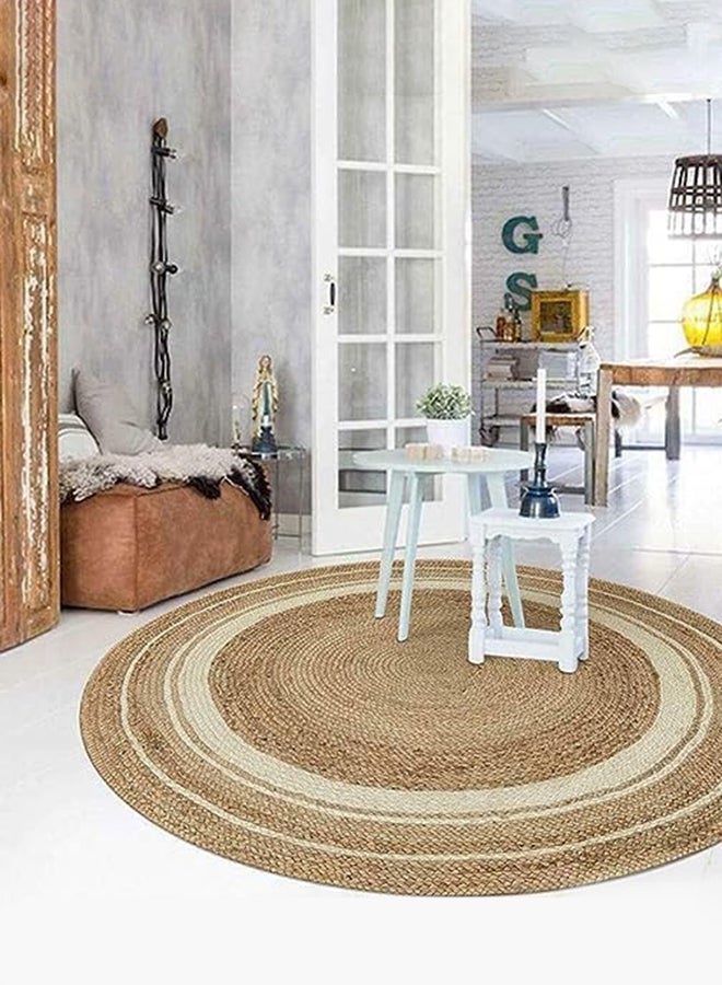 HOME TASTE سجادة جوت دائرية مصنوعة يدويًا مع لمسات بيضاء جمال طبيعي لمنزلك أو مكتبك (150X150 سم) - Image 1