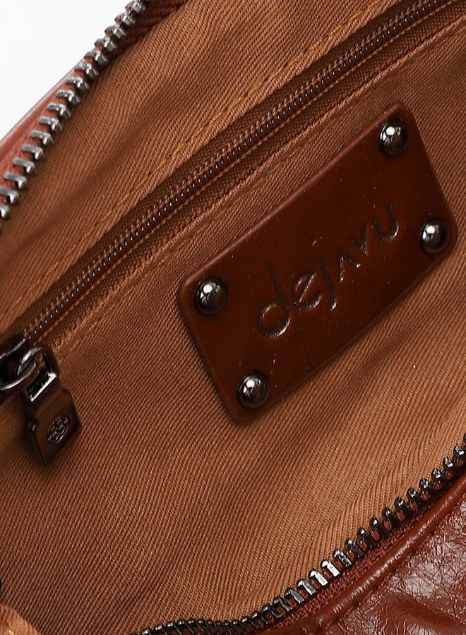 DejaVu Small Single Main Compartment Zipper closure Brown Shoulder Bag - Image 4