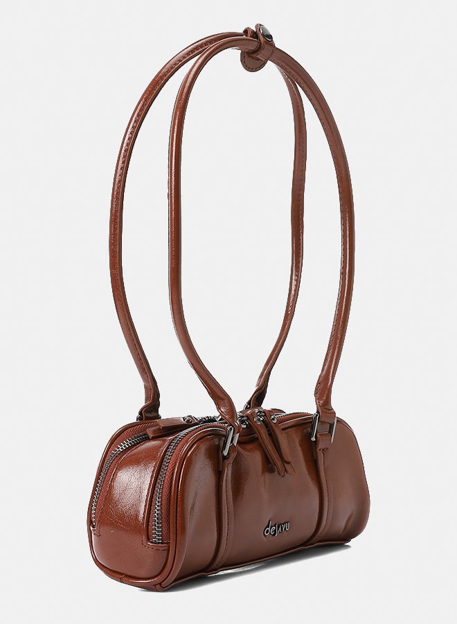 DejaVu Small Single Main Compartment Zipper closure Brown Shoulder Bag - Image 2