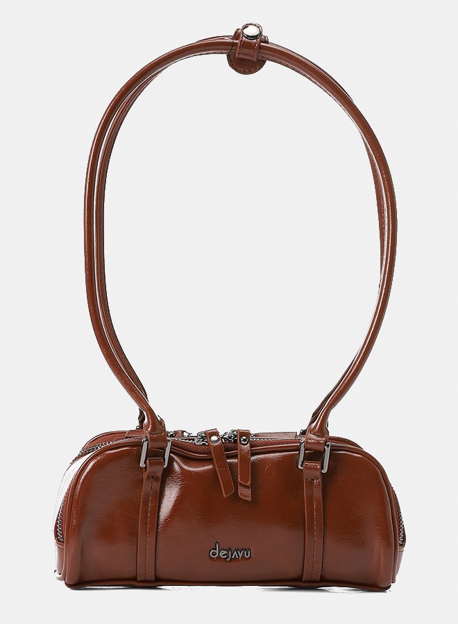DejaVu Small Single Main Compartment Zipper closure Brown Shoulder Bag - Image 1