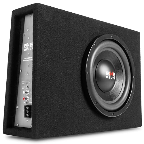 BELVA BPKG10T 600W Peak 10" Shallow-Mount Angled Amplified Loaded Subwoofer Enclosure - Image 1