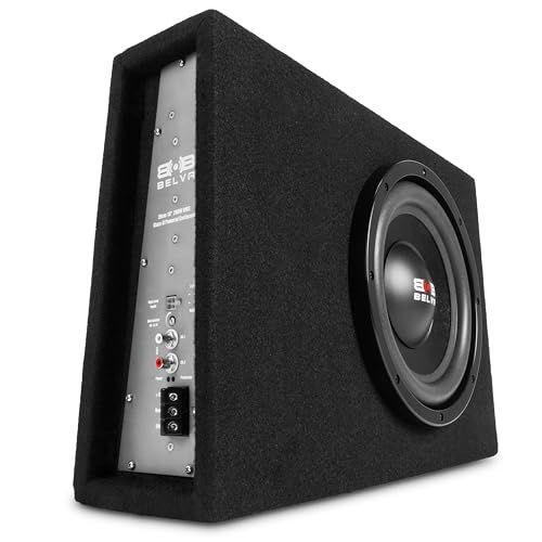 BELVA BPKG10T 600W Peak 10" Shallow-Mount Angled Amplified Loaded Subwoofer Enclosure - Image 2