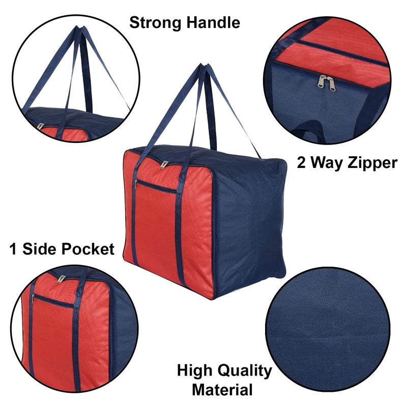 Kuber Industries Heart Home Moisture Proof Wardrobe Organizer Storage Bag For Clothes With Zipper Closure and Handle Red BlueHS43HEARTH26657 - Image 3