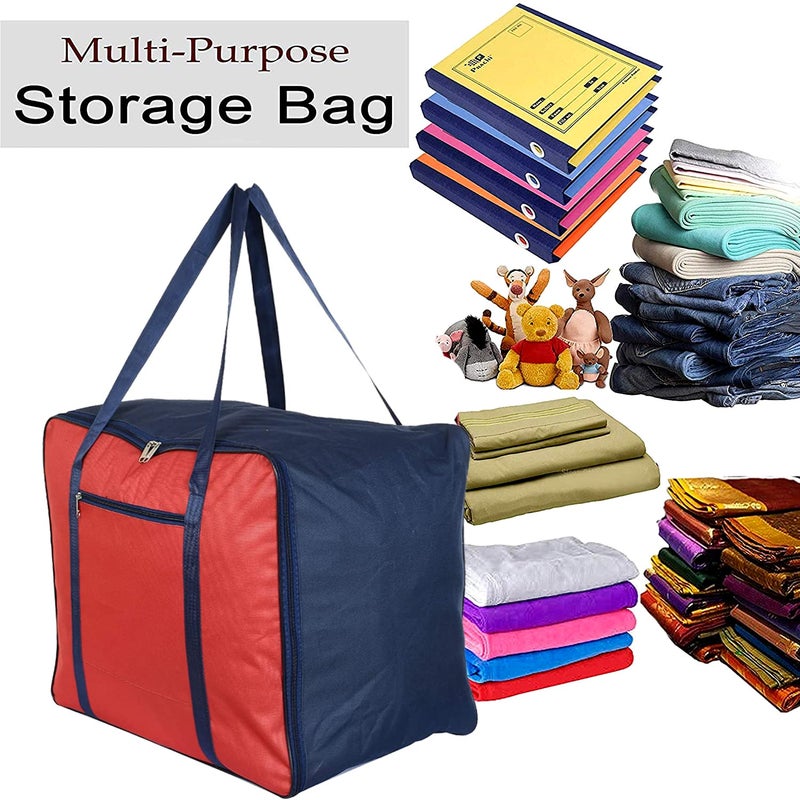 Kuber Industries Heart Home Moisture Proof Wardrobe Organizer Storage Bag For Clothes With Zipper Closure and Handle Red BlueHS43HEARTH26657 - Image 4