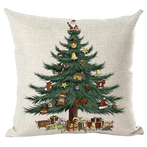 Ramirar Merry Christmas Happy New Year Retro Green Pine Tree Santa Claus Dolls Gifts Decorative Throw Pillow Cover Case Home Living Room Bed Sofa Car Cotton Linen Square 18 x 18 Inches - Image 5