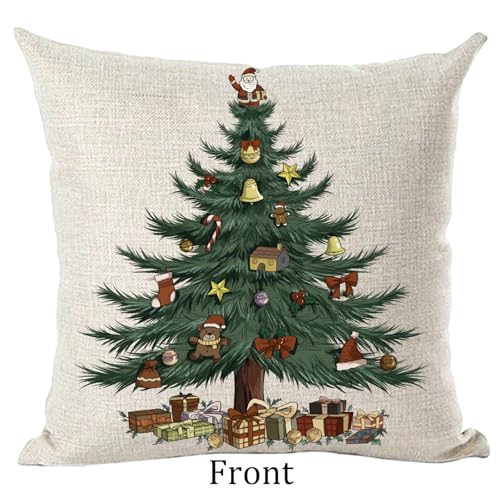 Ramirar Merry Christmas Happy New Year Retro Green Pine Tree Santa Claus Dolls Gifts Decorative Throw Pillow Cover Case Home Living Room Bed Sofa Car Cotton Linen Square 18 x 18 Inches - Image 2