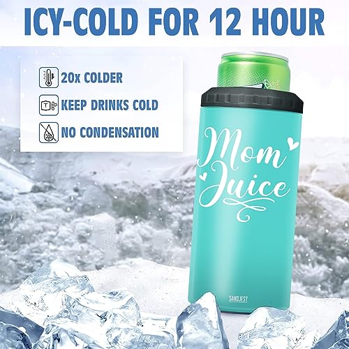 SANDJEST Mom Tumbler and Can Cooler - 4 in 1 Design Mom Juice Travel Mug Fits for Most 12oz Skinny Can Beer Bottles - Gifts for Mothers from Daughter, Son on Birthday, Mothers Day, Christmas - Image 3