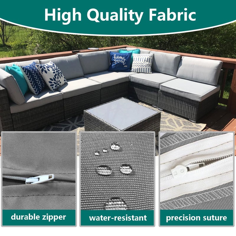 Flymei Patio Cushion Covers 28X28X6 Waterproof Outdoor Cushion Cover Replacement 2Packs Outdoor Seat Cushion Slipcover For Rattan Chair Sofa  Grey - Image 4