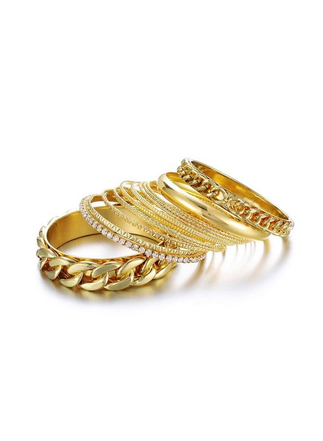 Ensoul Fashion Gold Color Multiple Textured Metal Bracelets & Bangles Set 14Pcs Set W Rhinestones - Image 2