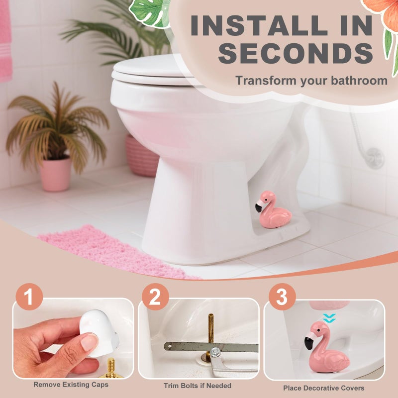 boeemi Flamingo Toilet Bolt Covers Decorative - 2PCs Cute Ceramic Toilet Bolt Caps for Bottom of Toilet, Pink Bathroom Christmas Decor Screw Covers, Flamingo-Gifts for Women - Image 5