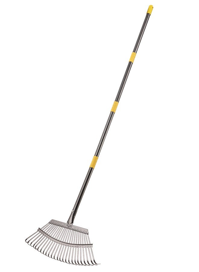 لوازم مشط حديقة لجمع الأوراق 25 سن معدني​ – مشط واسع بمقبض فولاذ قابل للتعديل ورأس معدني مقاوم للصدأ – مناسب لتنظيف الحدائق وترتيب التربة والعناية بالمساحات الخضراء - Image 1