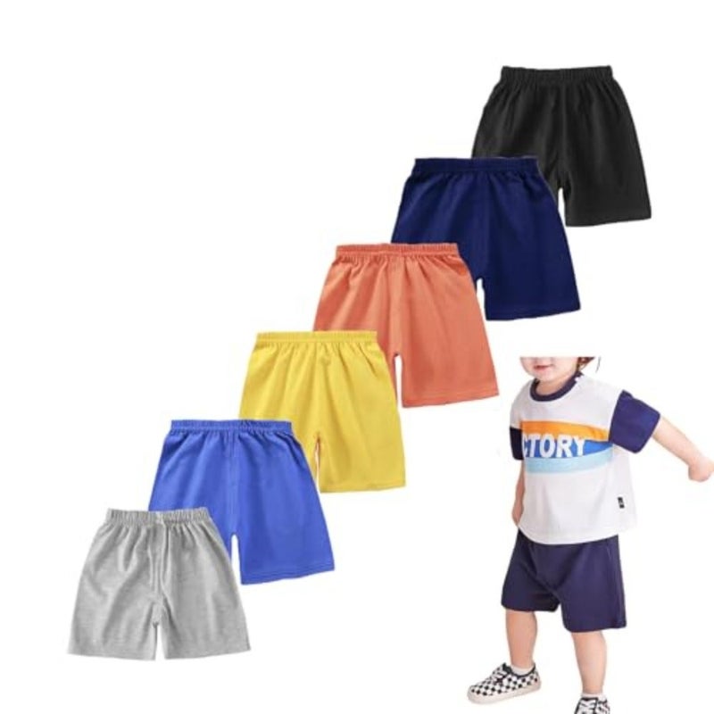 شورت للأطفال الصغار شورت صيفي بخصر مطاطي مصنوع من القطن بلون سادة وخفيف الوزن ملابس 6M-5Y - Image 1