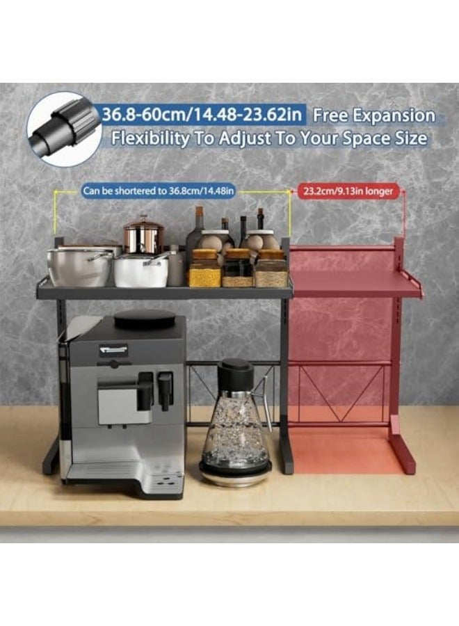GGEROU Metal Microwave Oven Rack Expandable Kitchen Utensils Tableware Storage,3 Tier Adjustable Microwave Oven Rack with 6 Hooks Chopping Block Frame Tool Holder Chopsticks Tube, Black  - Image 2