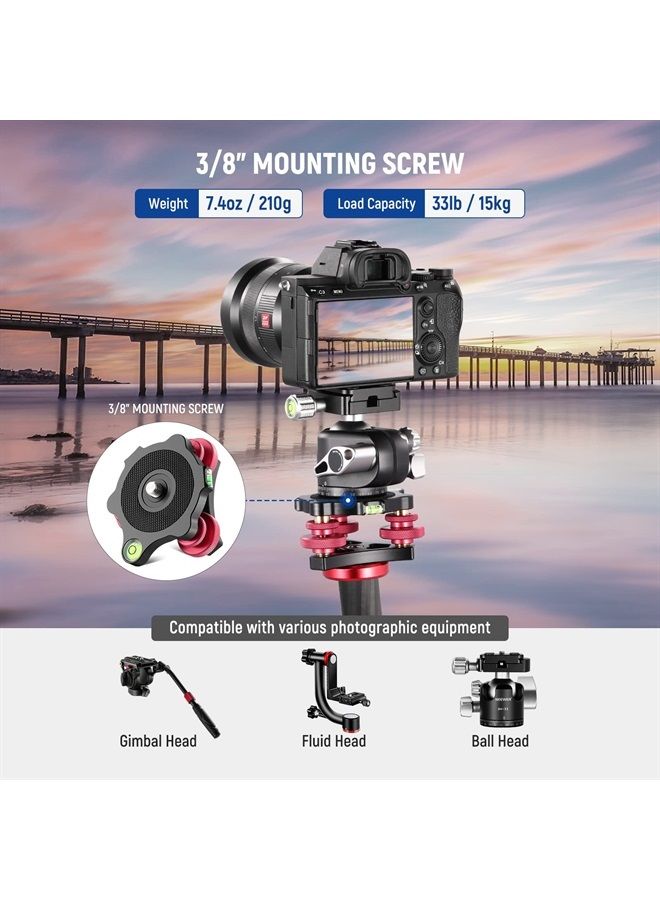 Neewer NEEWER Tripod Head Leveling Base Camera Leveler, Aircraft Grade Aluminum Alloy 3 Axis Tri Wheel Head, 3/8” Thread, -5° Precise Angle Adjustment for Macro Panoramic Photography, LP64  - Image 4