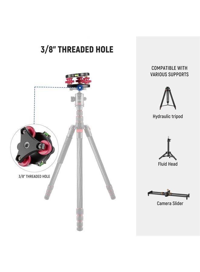 Neewer NEEWER Tripod Head Leveling Base Camera Leveler, Aircraft Grade Aluminum Alloy 3 Axis Tri Wheel Head, 3/8” Thread, -5° Precise Angle Adjustment for Macro Panoramic Photography, LP64  - Image 5