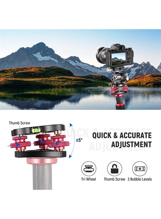 Neewer NEEWER Tripod Head Leveling Base Camera Leveler, Aircraft Grade Aluminum Alloy 3 Axis Tri Wheel Head, 3/8” Thread, -5° Precise Angle Adjustment for Macro Panoramic Photography, LP64  - Image 2